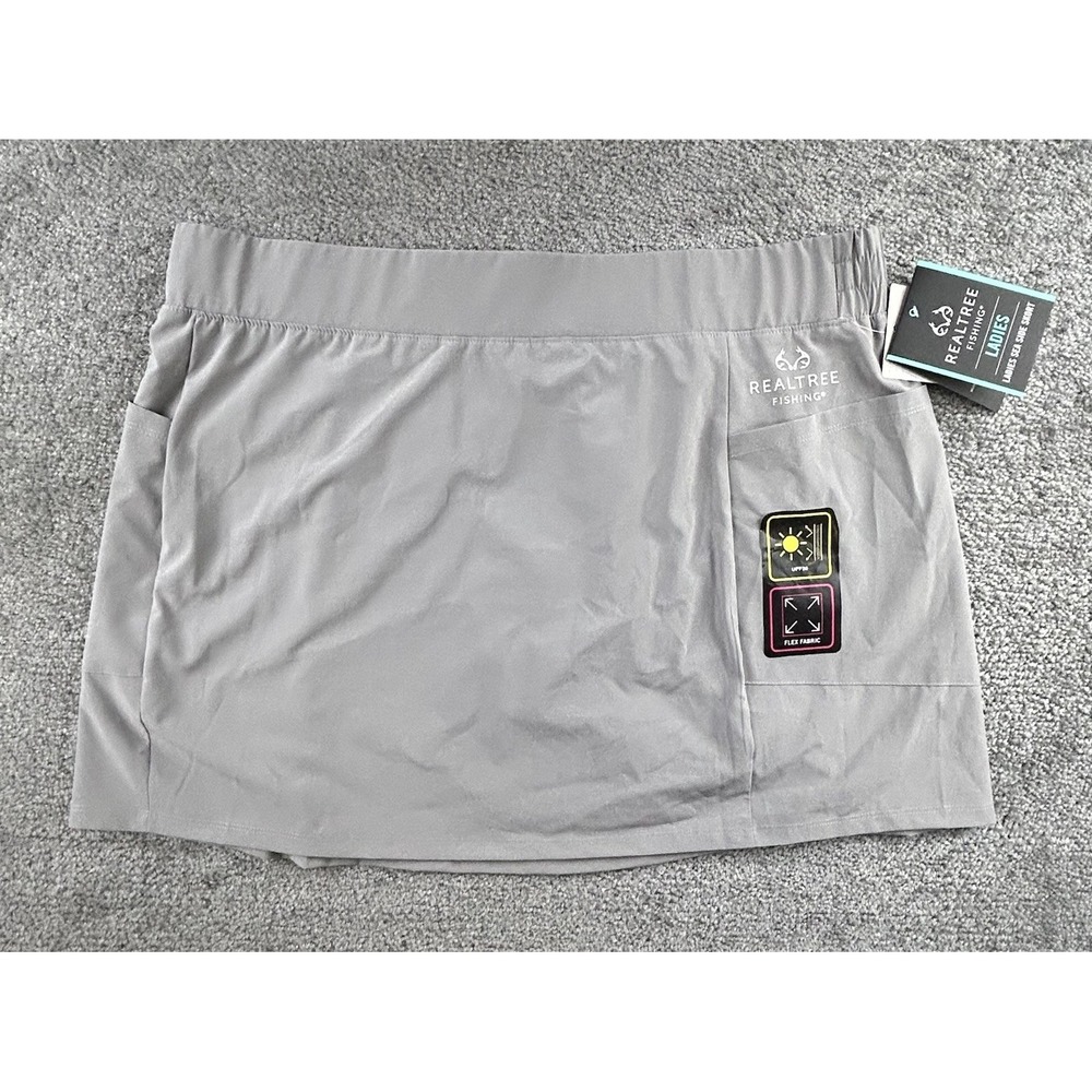 Realtree Fishing Womens Sea Side Skort 2XL Frost Gray Pockets UPF 50 Skirt